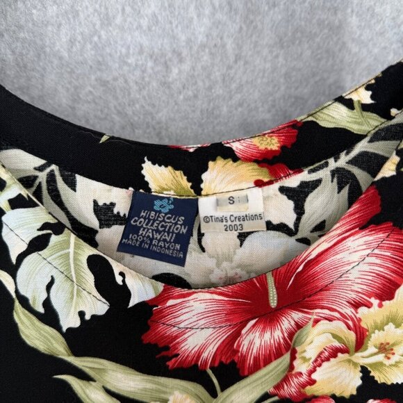Hibiscus Collection Hawaii Womens VTG Maxi Midi Floral Dress Size S Black Dark - Picture 5 of 10